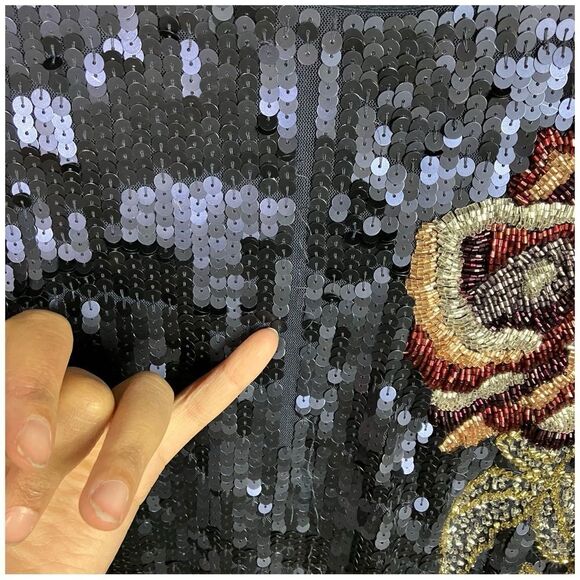 Mac Duggal Dress 20 Blue Sequined Floral Long Sleeve Midi Dress 93624 Modest - Picture 3 of 16